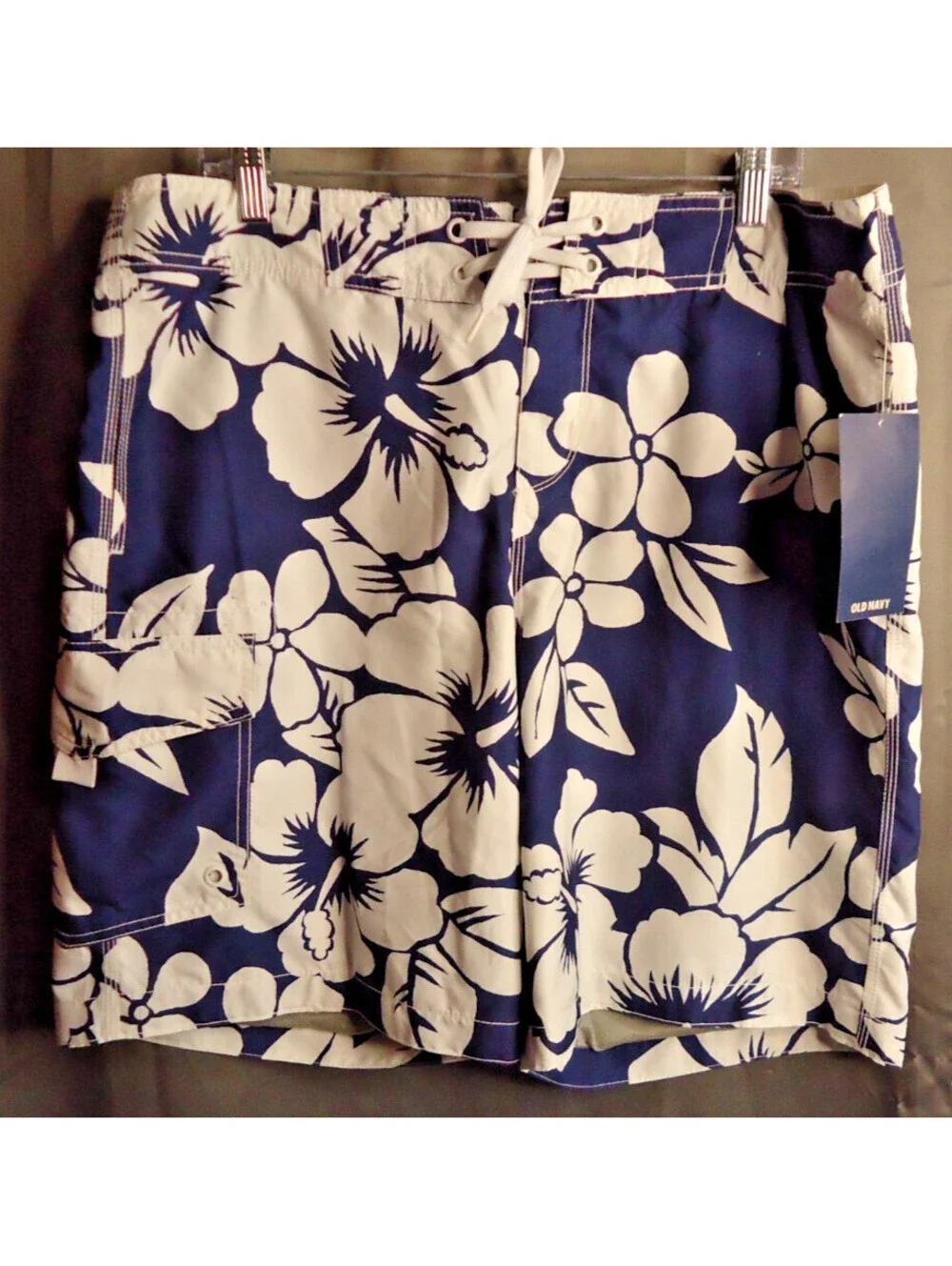 Old Navy Surf Fit Board Shorts Mens Large Blue White Tropical Print Upf40